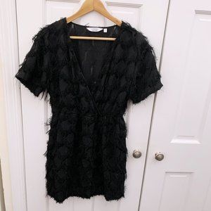 & Other Stories Black Textured Short Sleeve Wrap Dress